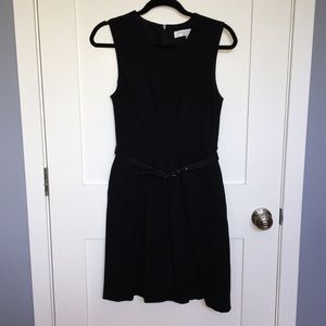 Trina Turk pleated, belted, fit-and-flare dress